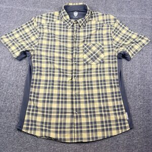 Club Ride Cycling Shirt Mens Medium Plaid Snap Button Bike Cycle Stretch Vented